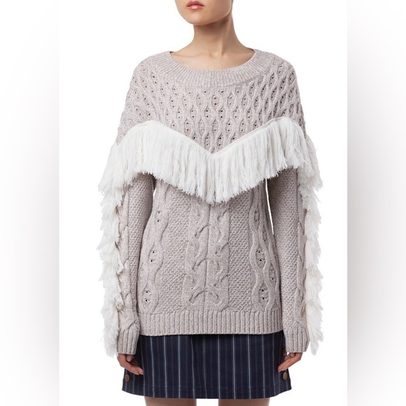 AMUR Sweaters - AMUR Ulla Fringe Cable Knit Sweater